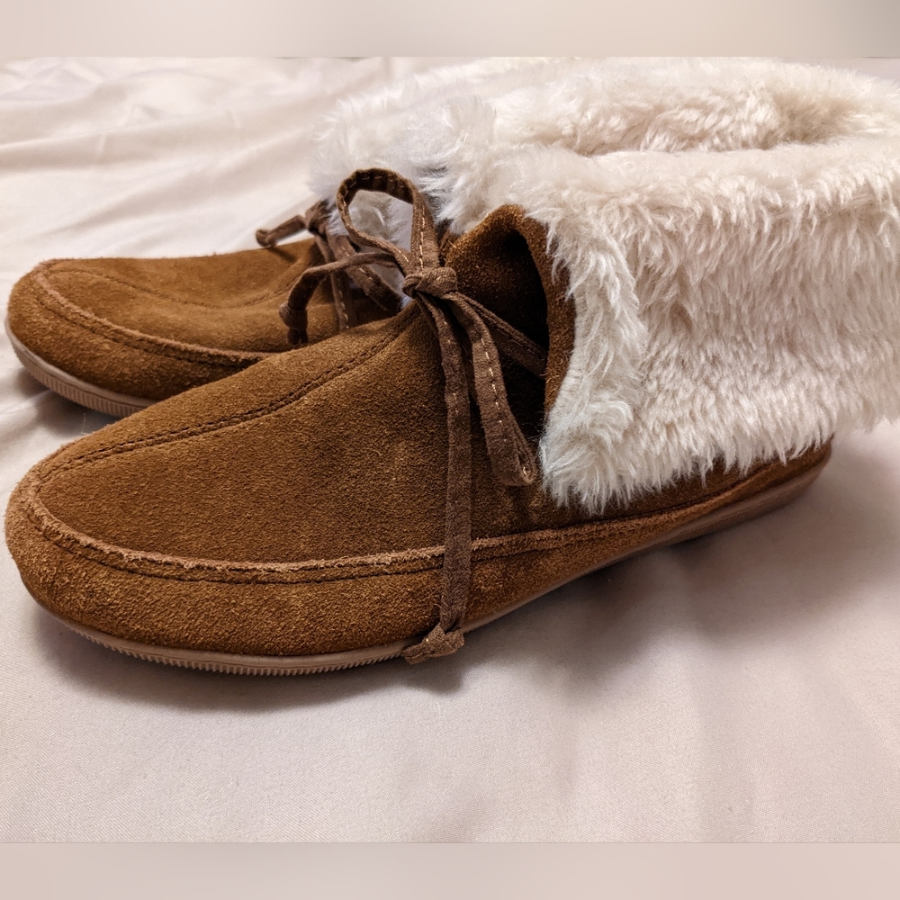 Madewell Moccasin faux suede lace up slippers booties shoes size 6